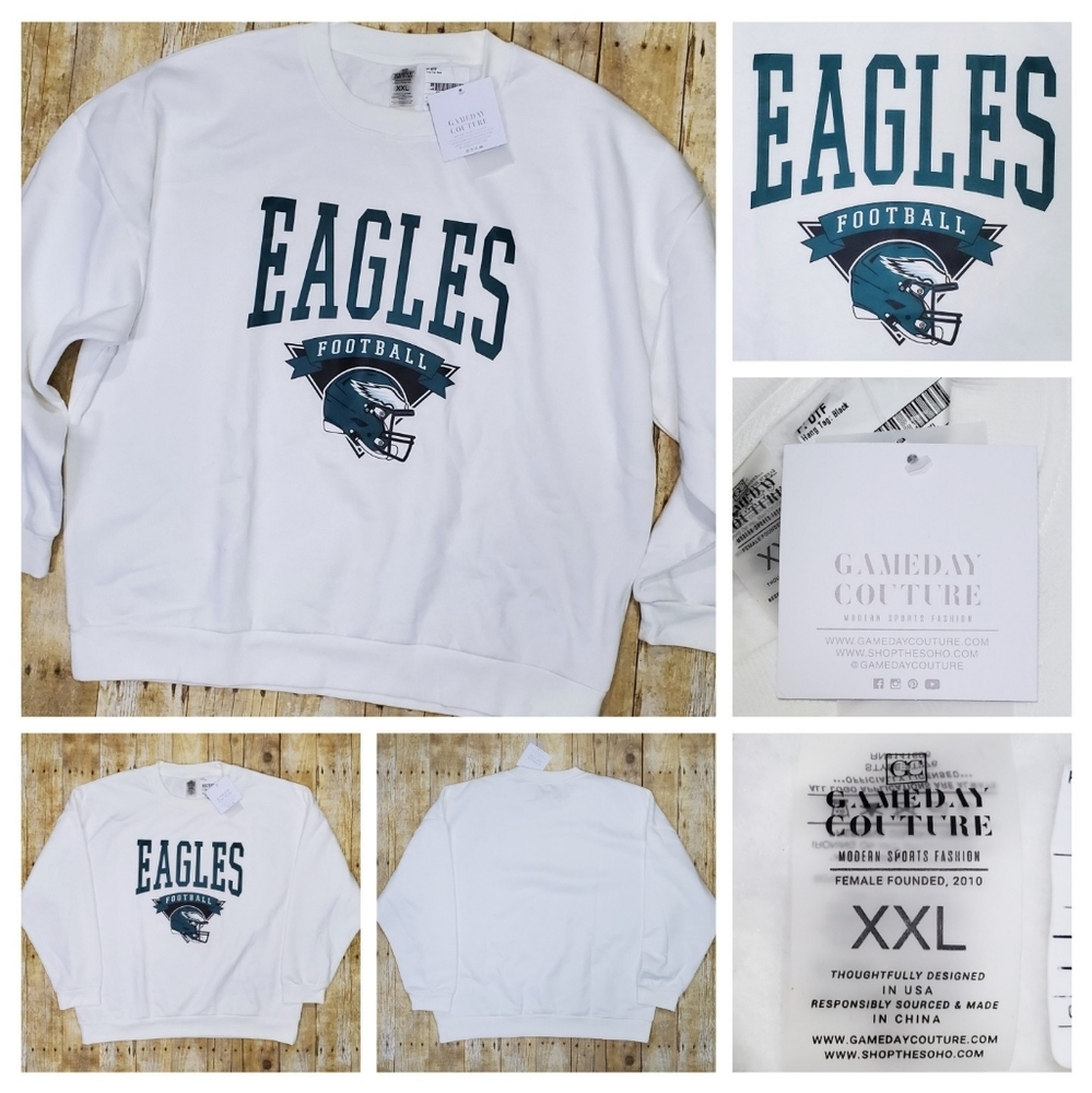 NWT Women's Gameday Couture White Philadelphia Eagles Oversized Line Pullover